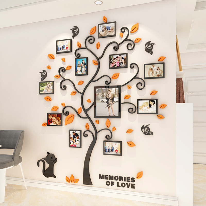 Home decoration adhesive photo frame tree acrylic 3d wall stickers Family tree wall decals