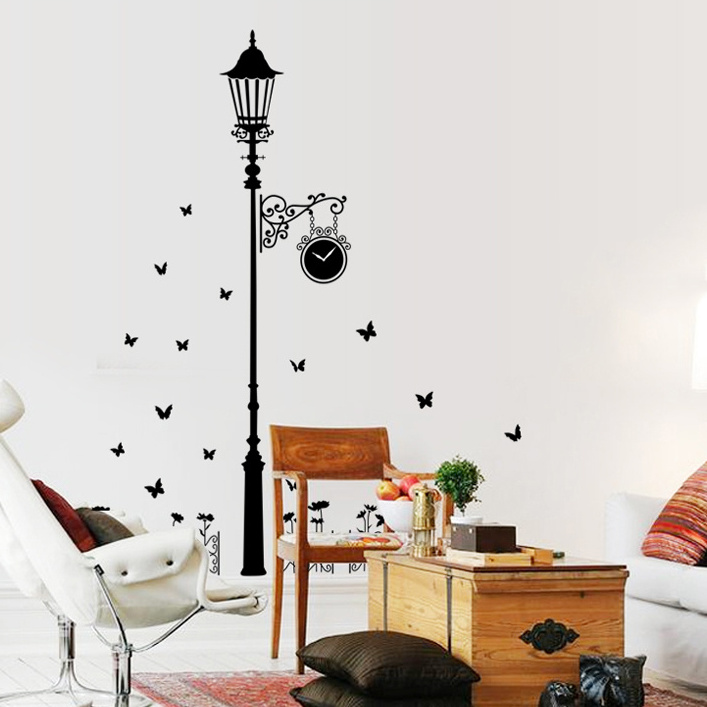 Hot selling 3d butterfly and lamp wall sticker decor living room