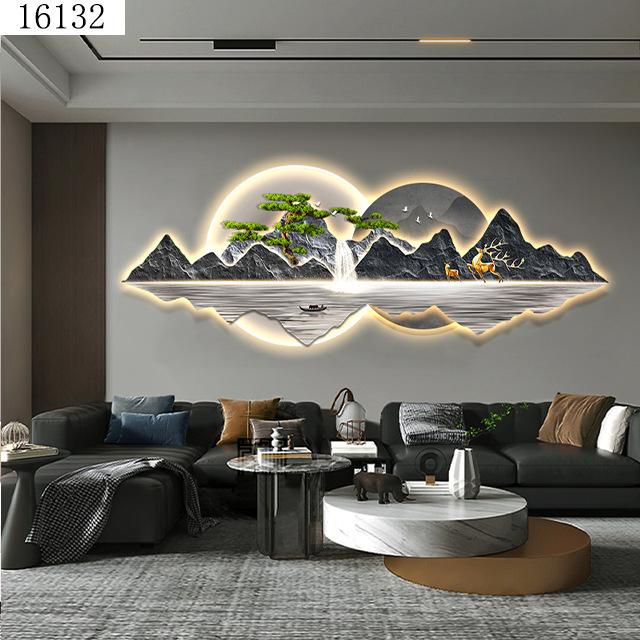 40X110CM Light luxury landscape crystal porcelain modern glass wall paintings with led home decor for living room