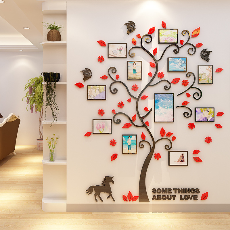 Home decoration adhesive photo frame family tree acrylic 3d wall stickers decoration for Family tree wall decals