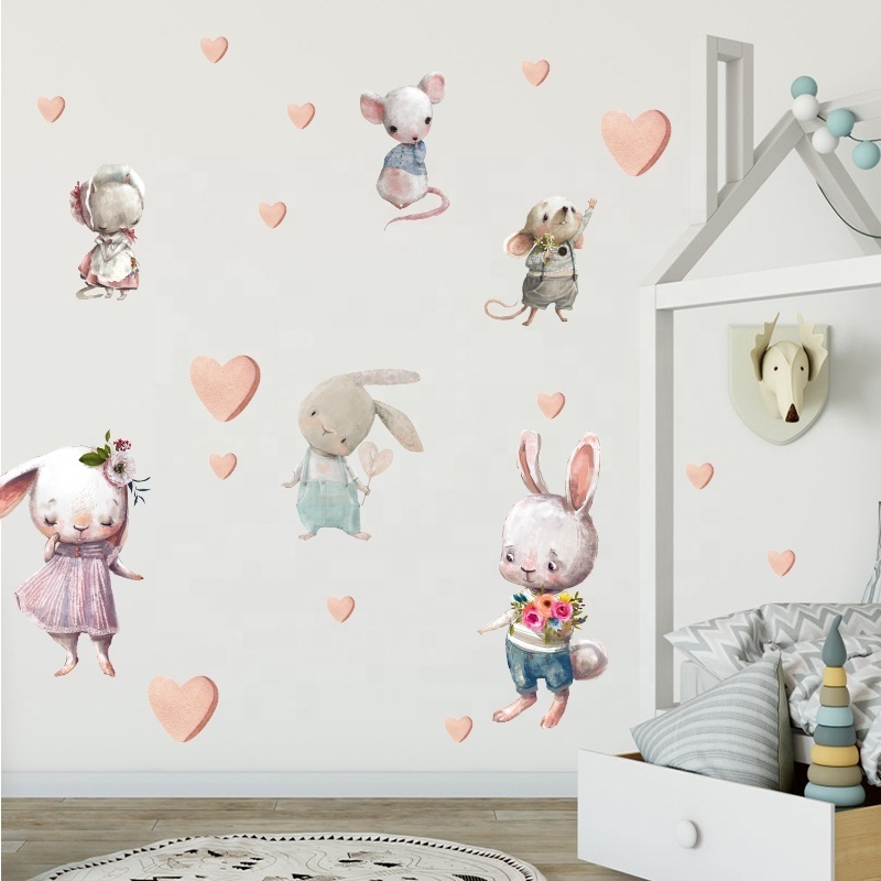 Creative cartoon mouse cute rabbit sticker die cut sticker for home decor living room kids room