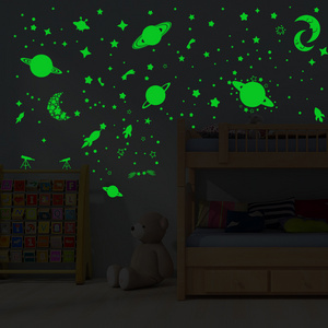 Kids room DIY green stars and moon luminous wall stickers glow in the dark stickers for home decor