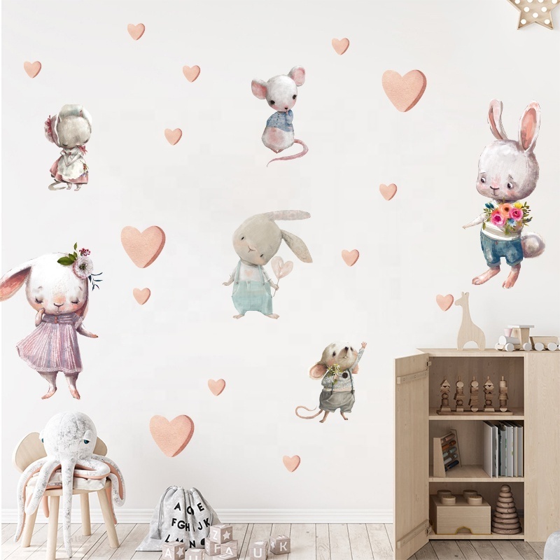 Creative cartoon mouse cute rabbit sticker die cut sticker for home decor living room kids room