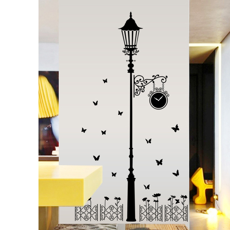 Hot selling 3d butterfly and lamp wall sticker decor living room