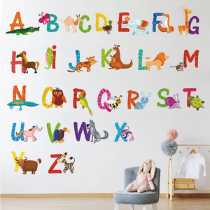 New wholesale pvc cartoon animal alphabet educational wall stickers for baby children nursery room decoration