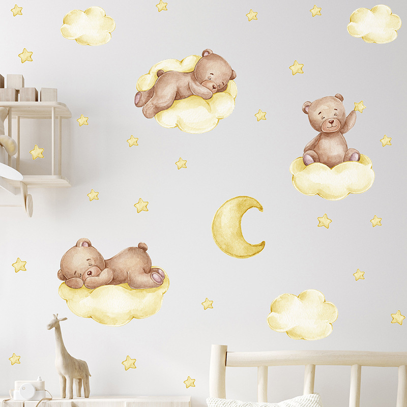 bedroom decoration cartoon bear sleep on moon baby wall decals and stickers