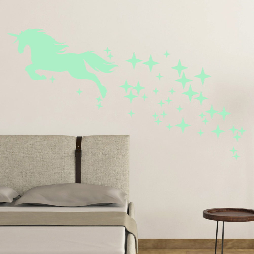 Custom vinyl baby room decor 3d stars glow in the dark wall stickers unicorn