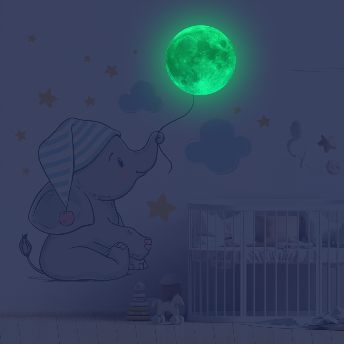 High quality elephant and moon luminous wall sticker glow in the dark stickers for home decor