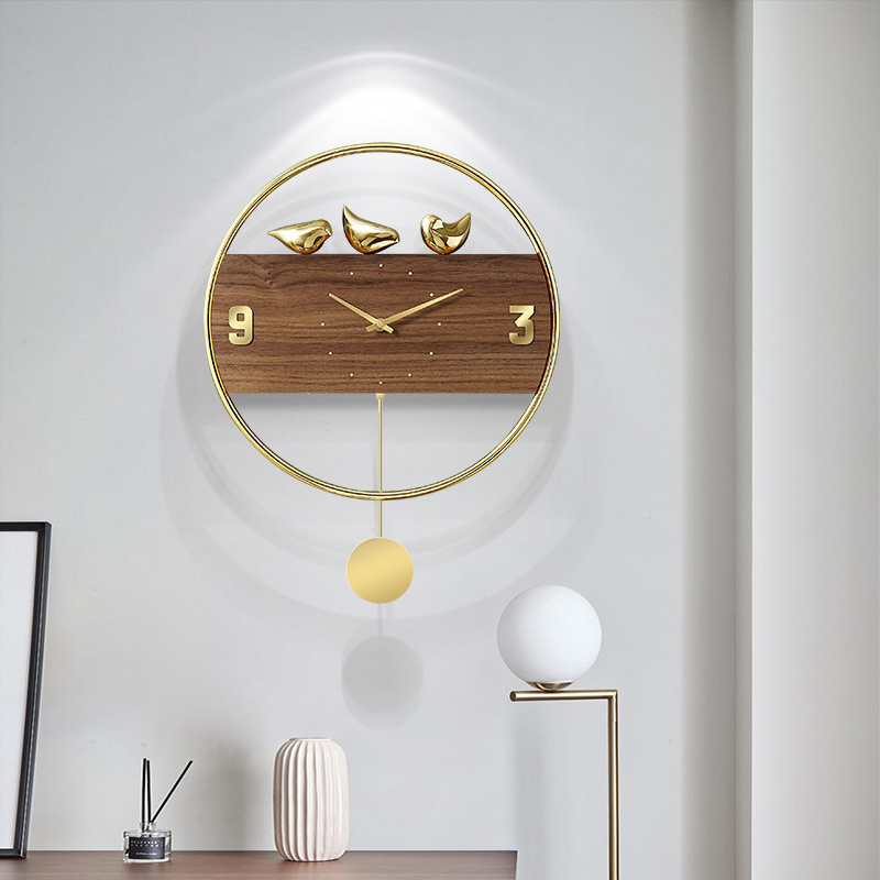 Italian light luxury bird wall clock copper-made home decor wooden custom wall clock for living room office shop