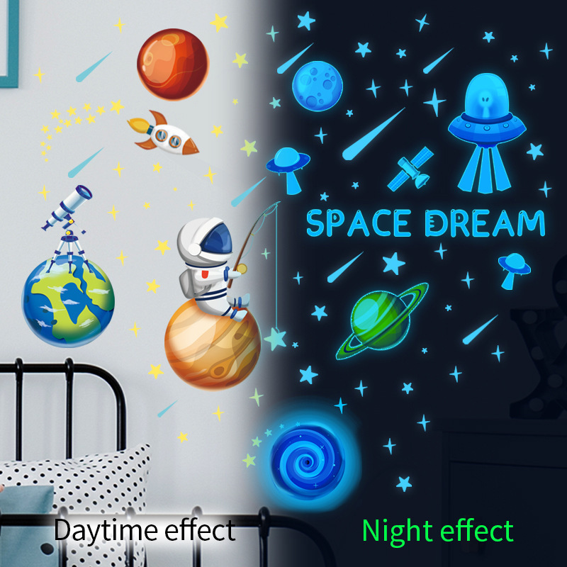 Creative astronaut and stars for kids room glow in the dark stickers for kids wall stickers for home decor