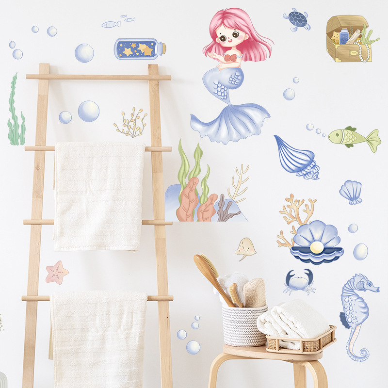 High quality ocean world mermaid wall decals kids room custom waterproofs decals baby wall stickers bedroom