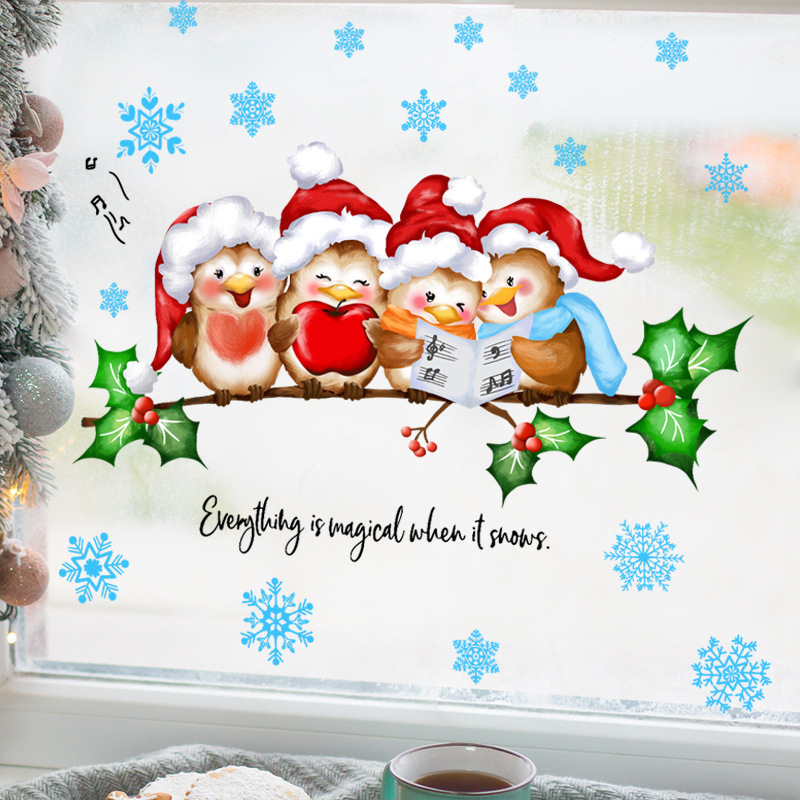 High quality birds snow window cling for glass Christmas sticker for kids wall stickers for home decor