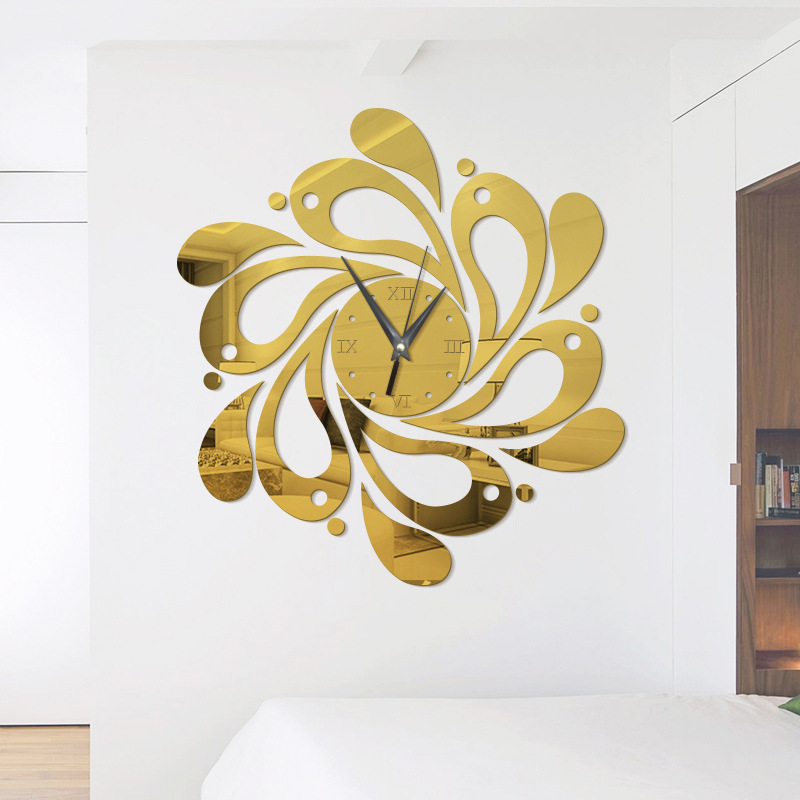 Creative adhesive 3d acrylic mirror drop wall clock stickers wall decoration for bedroom decals