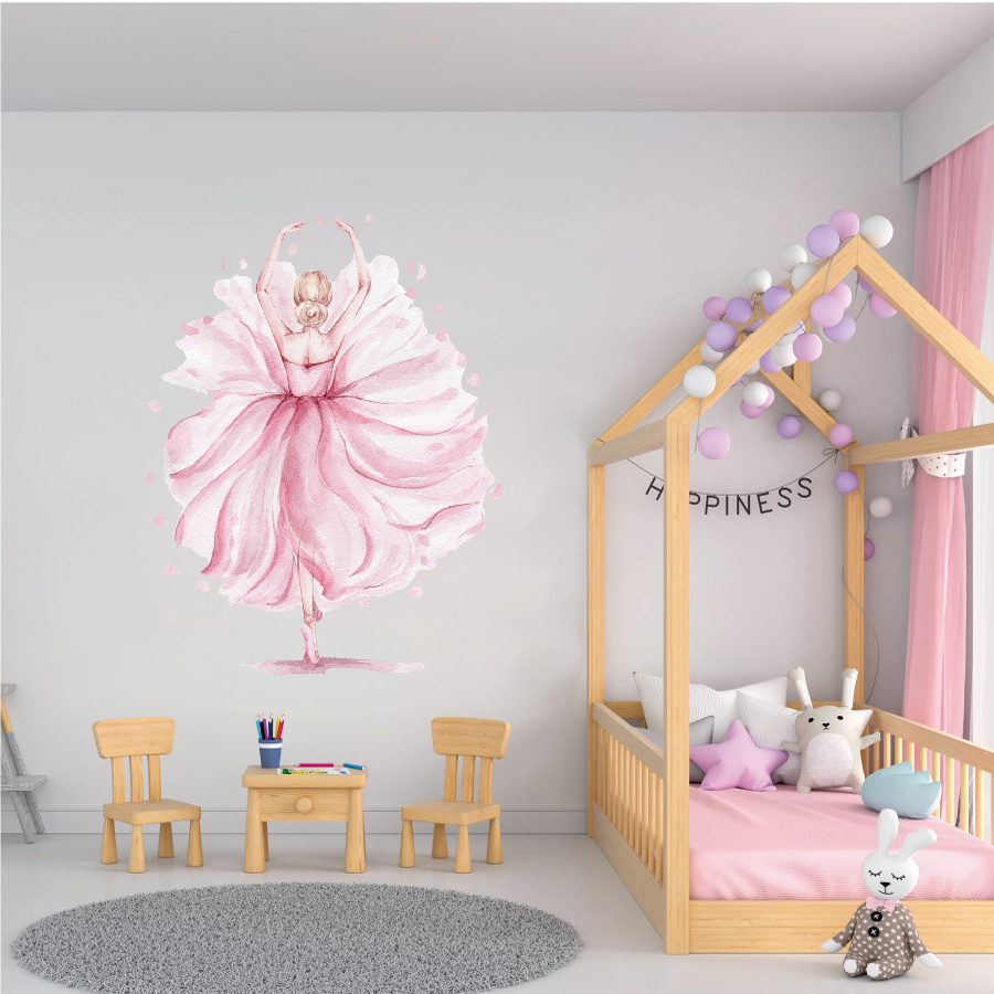 Self adhesive hot-selling ballet dancing girl wall painting stickers decals for nursery baby kids bedroom decoration