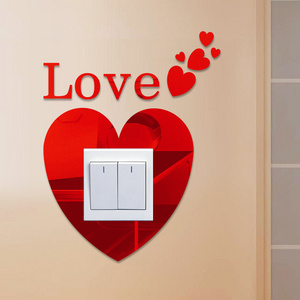 Self-adhesive 3d love shape light switch acrylic mirror wall stickers for home decor