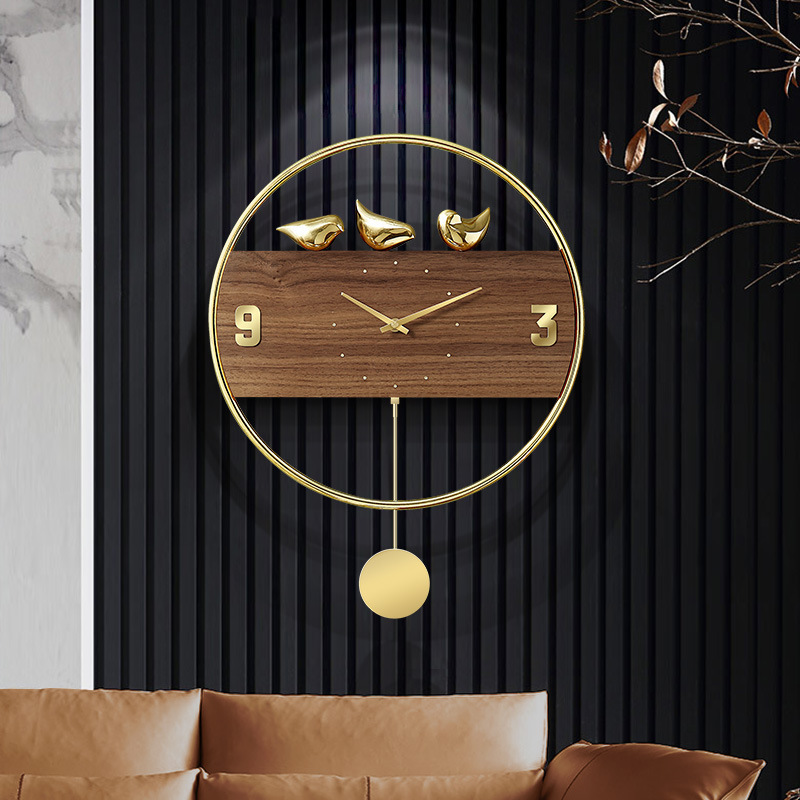 Italian light luxury bird wall clock copper-made home decor wooden custom wall clock for living room office shop