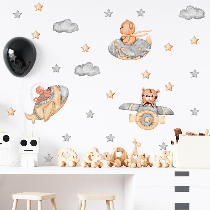 baby room decoration cute animal with airplane wall vinyl stickers decals art