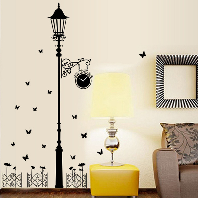 Hot selling 3d butterfly and lamp wall sticker decor living room