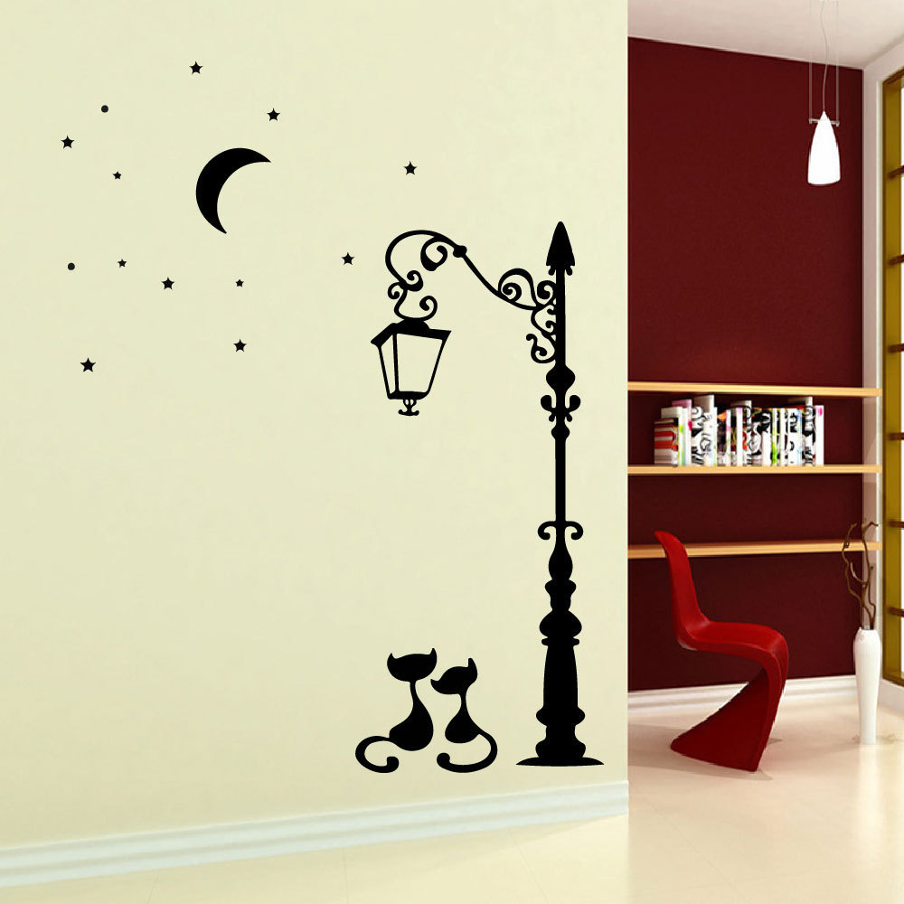 High quality street lamp cats star wall stickers large decoration wall decal room wall sticker 3d self-adhesive for home decor