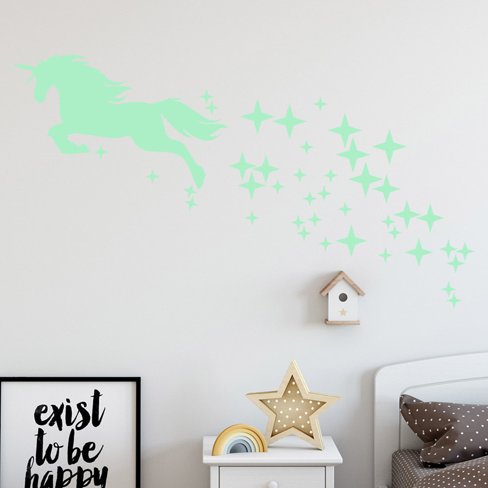 Custom vinyl baby room decor 3d stars glow in the dark wall stickers unicorn