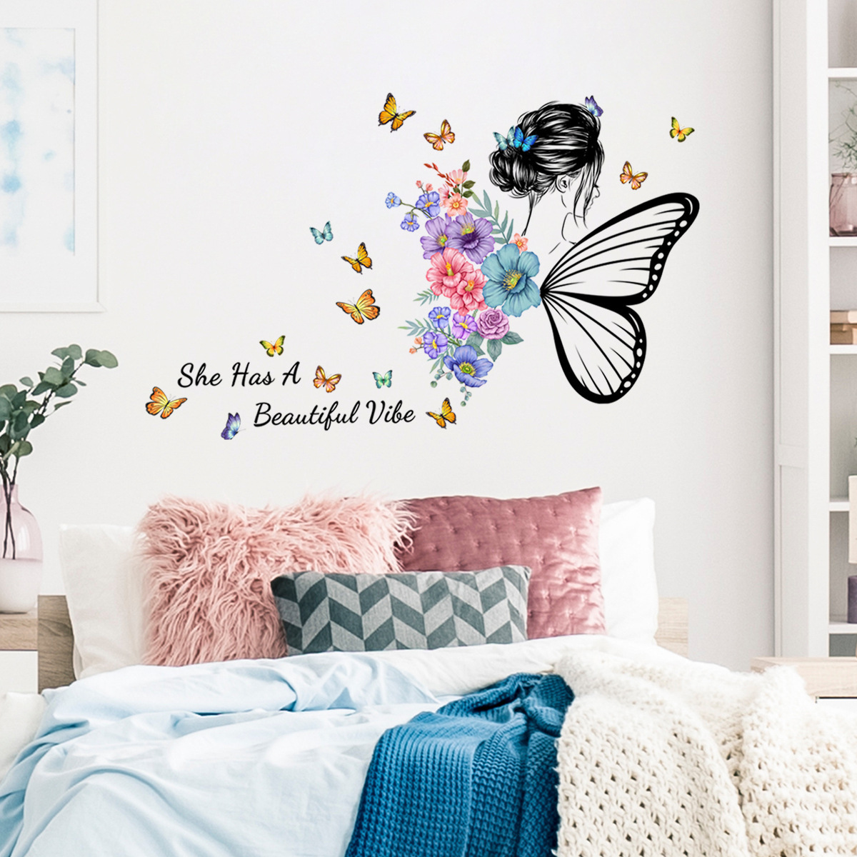 Creative flowers princess butterfly decorations 3d large decoration wall decal room wall stickers for home decor