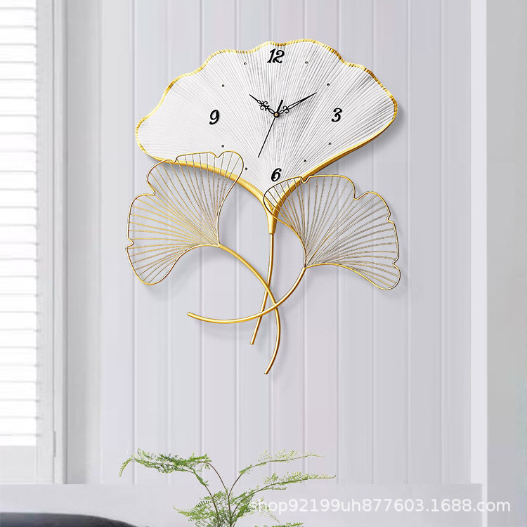 Light luxury ginkgo leaf modern clock wall decoration metal wall clock for living room office shop