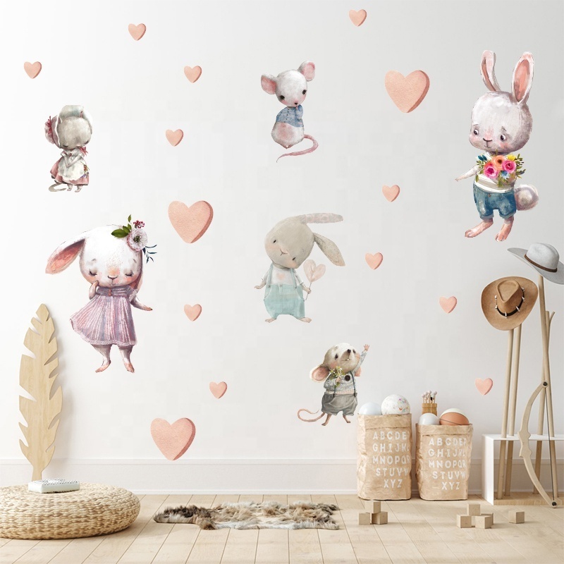 Creative cartoon mouse cute rabbit sticker die cut sticker for home decor living room kids room