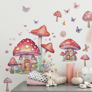 Cartoon mushroom house butterfly wall stickers water proof stickers for home decor kids room decoration