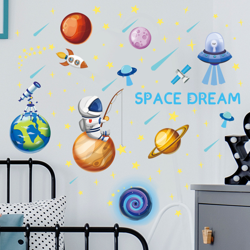 Creative astronaut and stars for kids room glow in the dark stickers for kids wall stickers for home decor