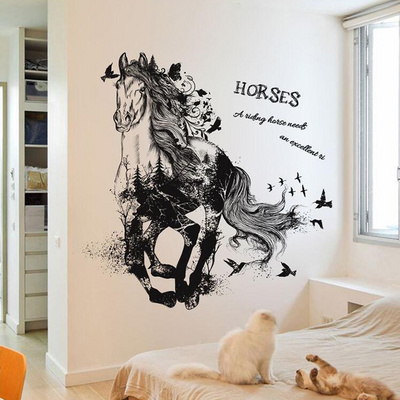 3d decorative self adhesive pvc black horse wall stickers wall decals for study room office