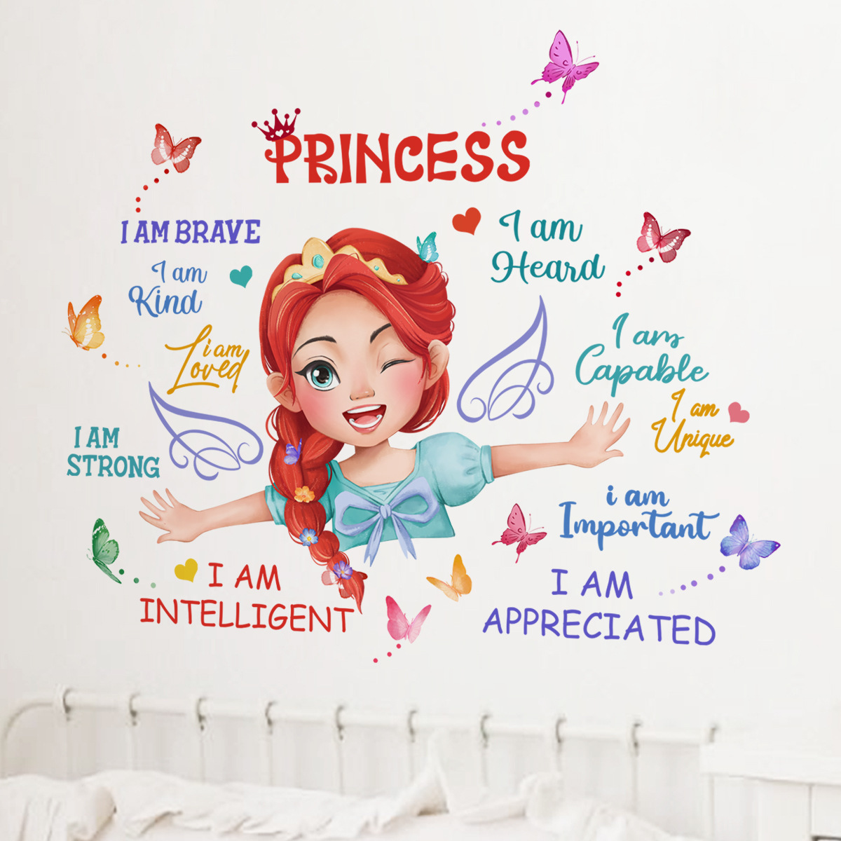 Cartoon girl 3d butterfly decoration inspirational discourse water proof stickers home decoration wall sticker