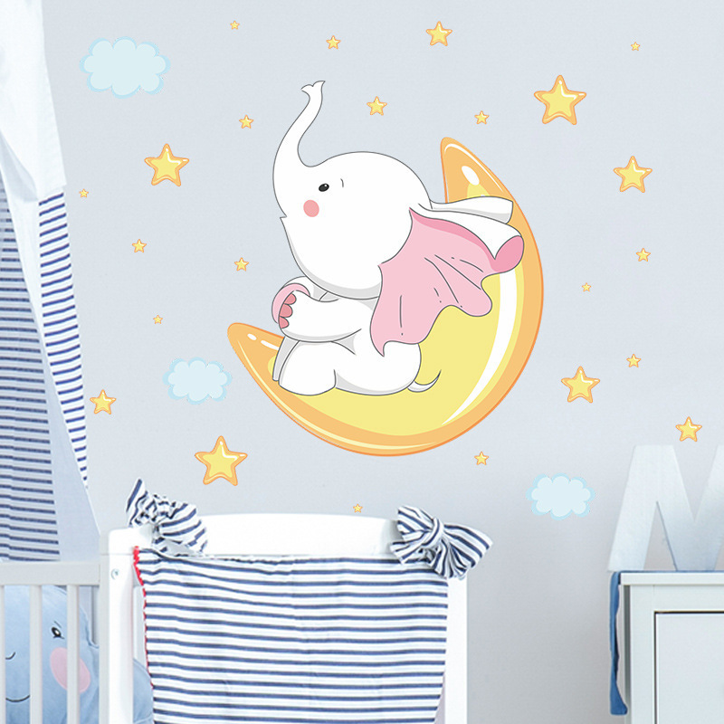 Pvc removable water proof good night wall stickers for nursery children bedroom decoration watercolor kids wall decals