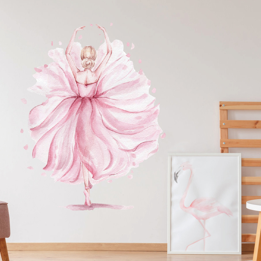 Self adhesive hot-selling ballet dancing girl wall painting stickers decals for nursery baby kids bedroom decoration