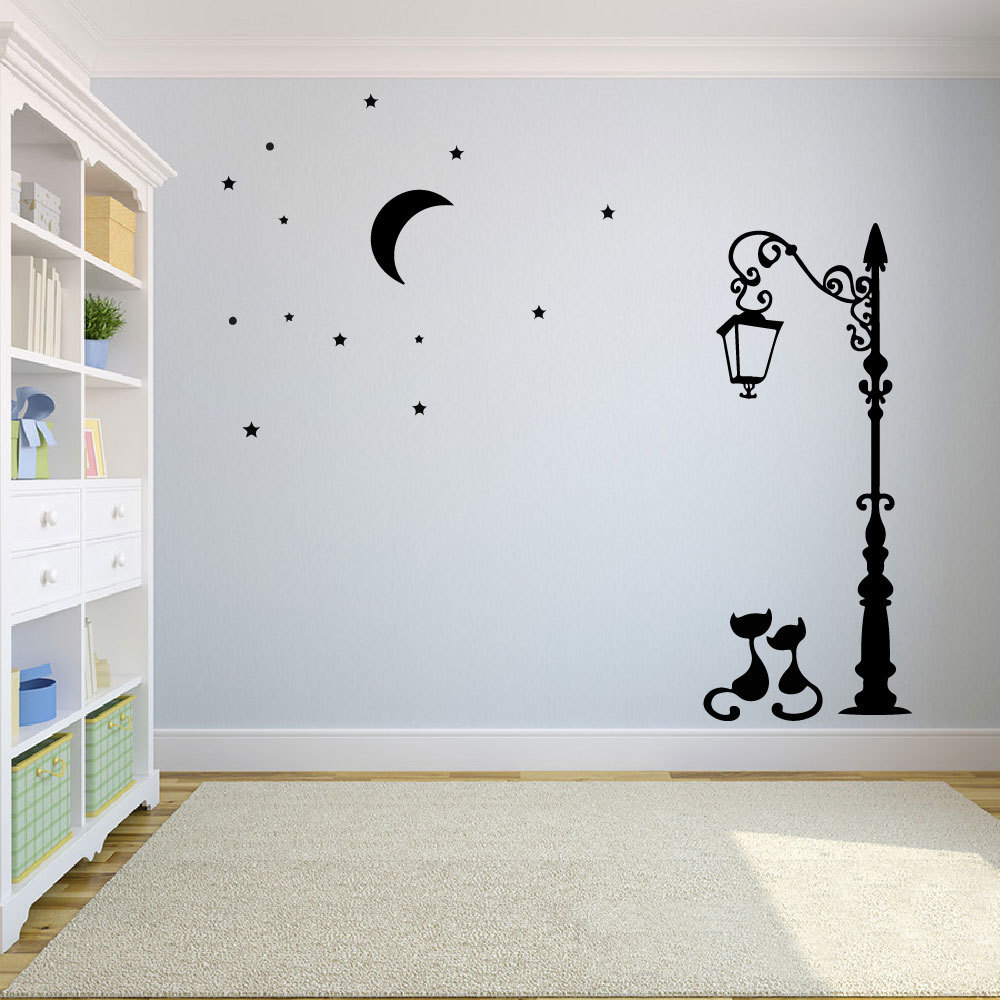 High quality street lamp cats star wall stickers large decoration wall decal room wall sticker 3d self-adhesive for home decor