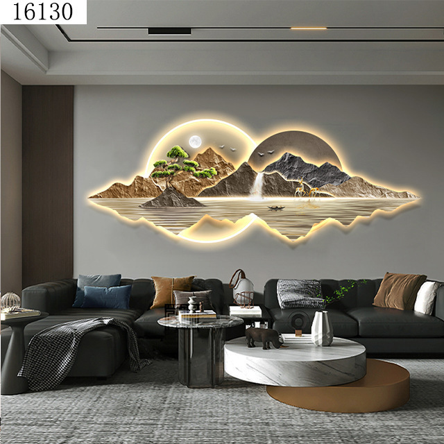 40X110CM Light luxury landscape crystal porcelain modern glass wall paintings with led home decor for living room