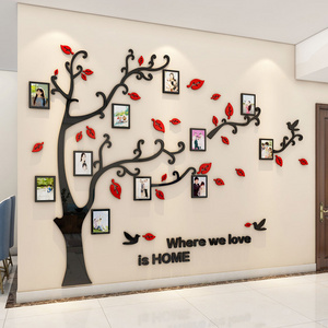 Creative family tree self-adhesive 3D acrylic mirror decor wall sticker with photo frame for living room decoration