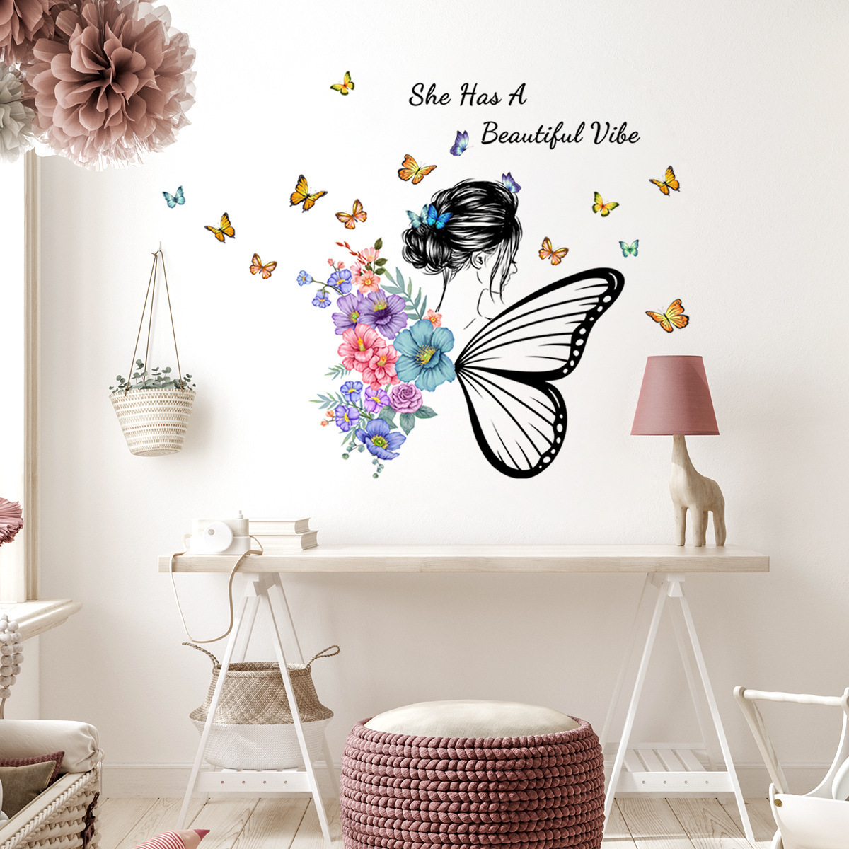 Creative flowers princess butterfly decorations 3d large decoration wall decal room wall stickers for home decor