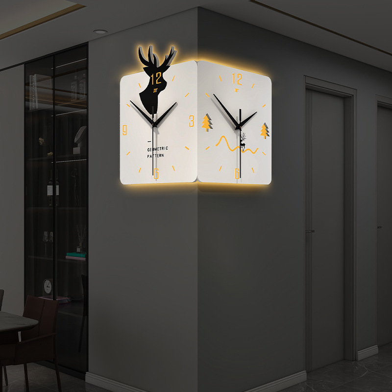 New design deer corner wall clock metal decorate wall clock for home decoration living room dining room