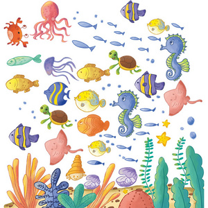 Cartoon underwater world wall decals kids room custom waterproofs decals die cut stickers classroom decorations for kids