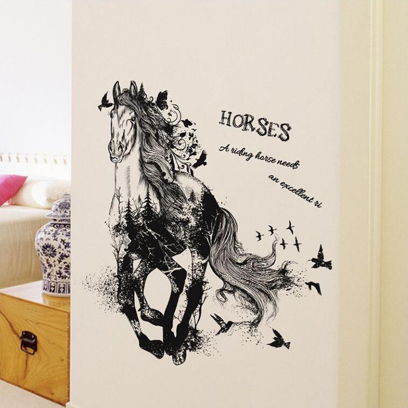 3d decorative self adhesive pvc black horse wall stickers wall decals for study room office