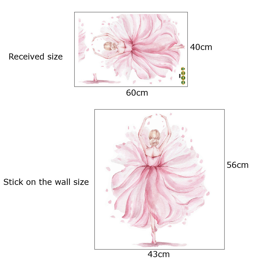 Self adhesive hot-selling ballet dancing girl wall painting stickers decals for nursery baby kids bedroom decoration