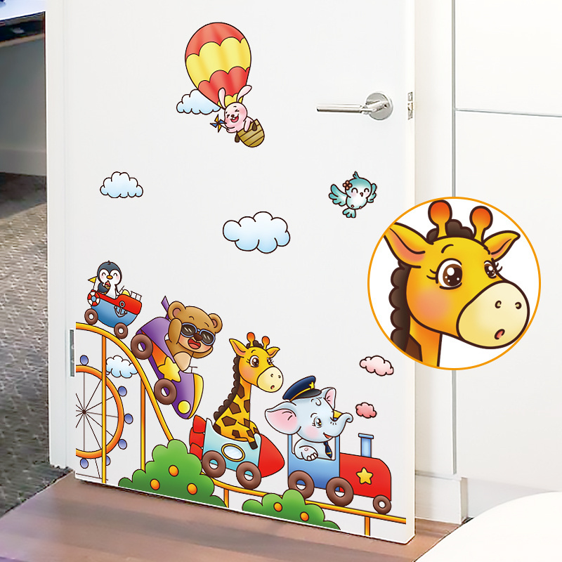 Self-adhesive new design cartoon animal train pvc wall sticker for kids bedroom nursery school decoration