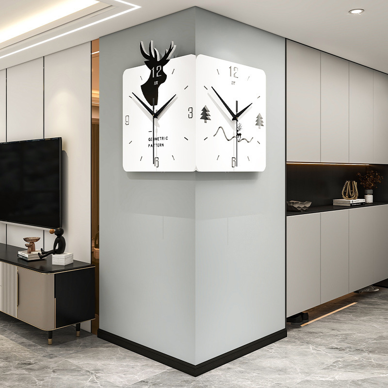 New design deer corner wall clock metal decorate wall clock for home decoration living room dining room