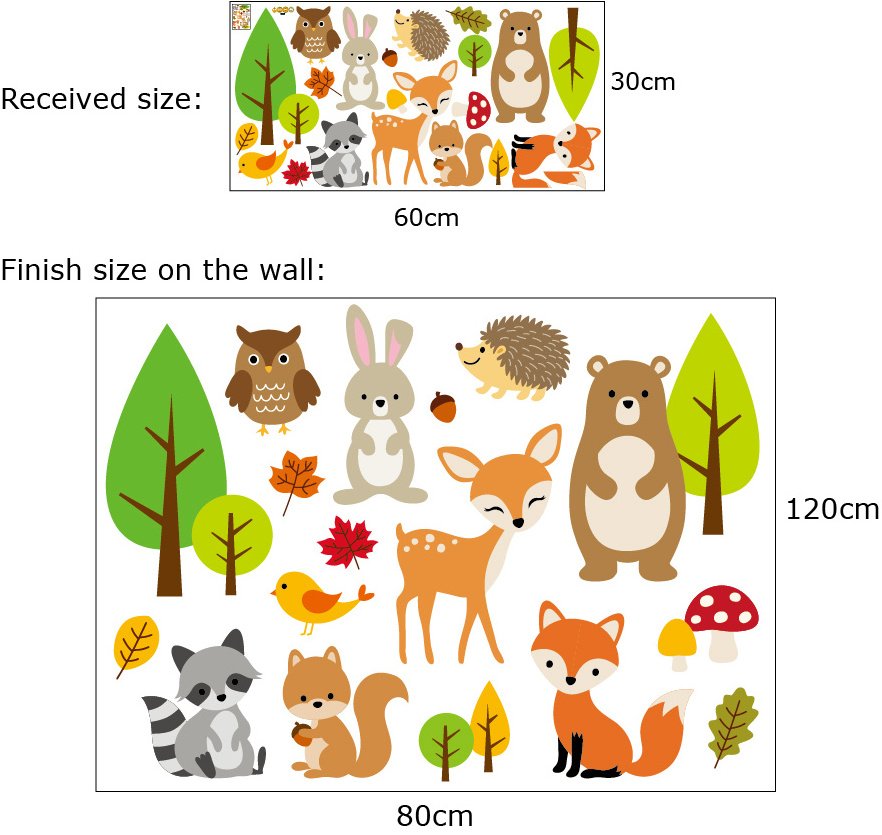 New arrival kids room cartoon woodland nordic animals wall sticker decoration