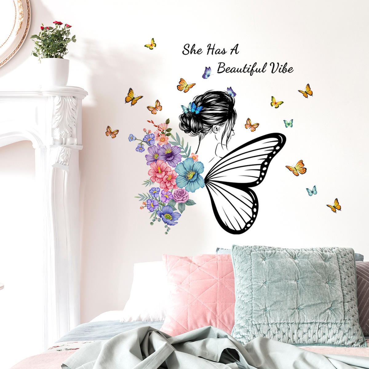 Creative flowers princess butterfly decorations 3d large decoration wall decal room wall stickers for home decor