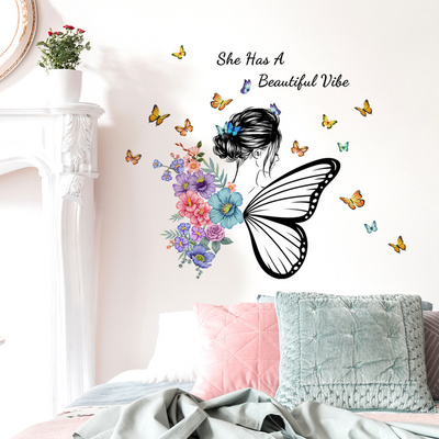 Creative flowers princess butterfly decorations 3d large decoration wall decal room wall stickers for home decor