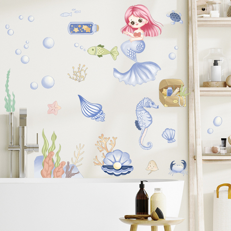 High quality ocean world mermaid wall decals kids room custom waterproofs decals baby wall stickers bedroom