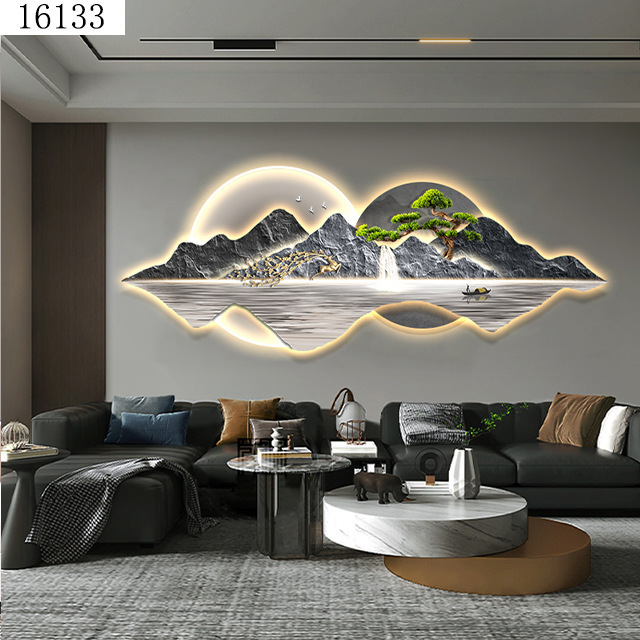 40X110CM Light luxury landscape crystal porcelain modern glass wall paintings with led home decor for living room