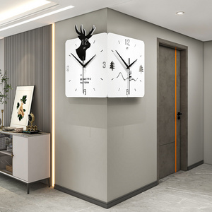 New design deer corner wall clock metal decorate wall clock for home decoration living room dining room