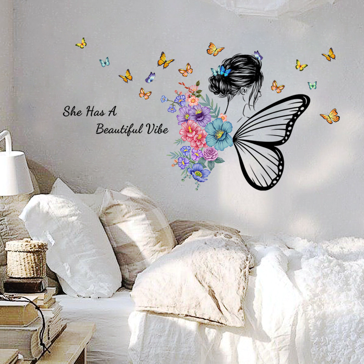 Creative flowers princess butterfly decorations 3d large decoration wall decal room wall stickers for home decor